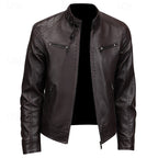 Men's classic cafe racer biker jacket in brown
