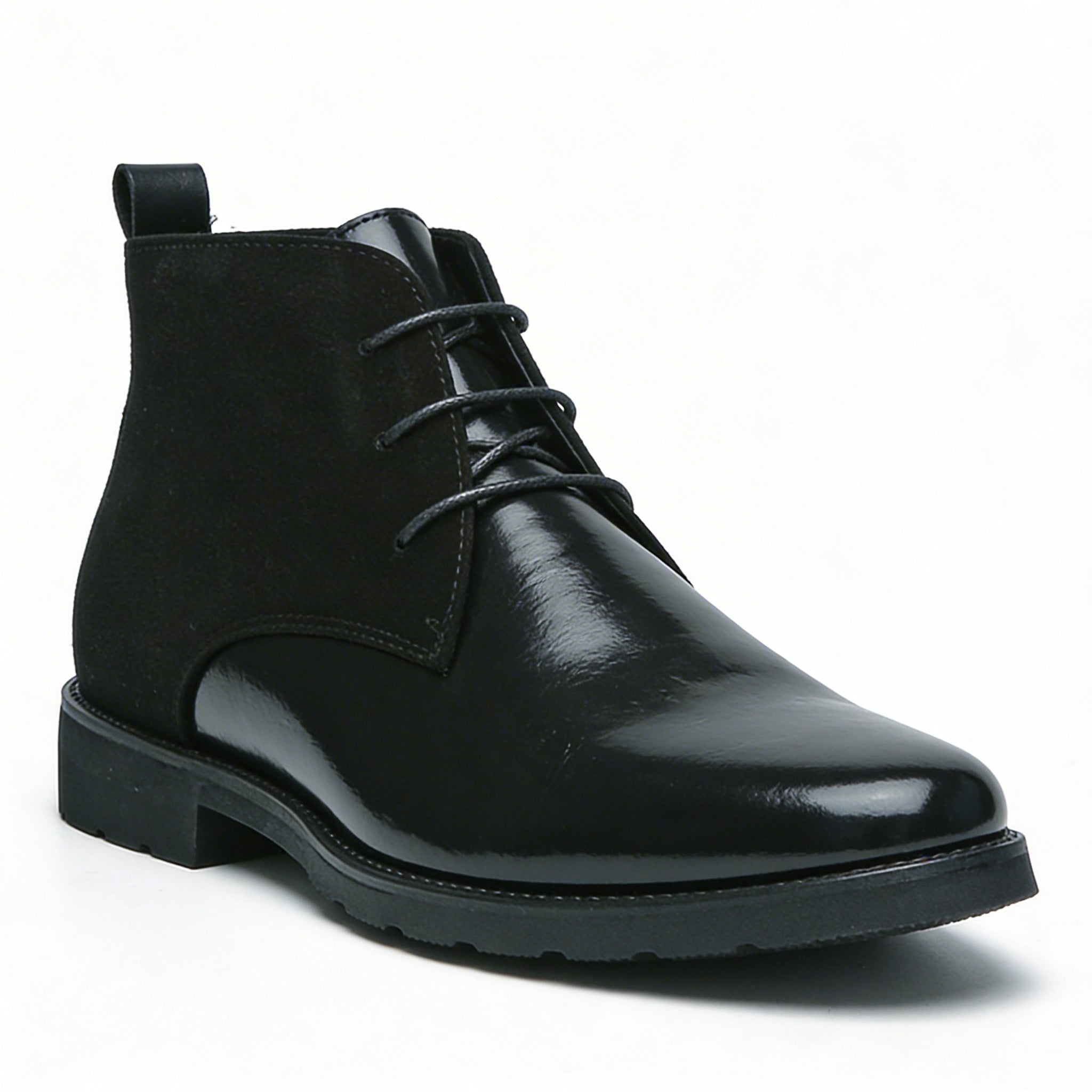 Men's polished leather dress boots — detail view
