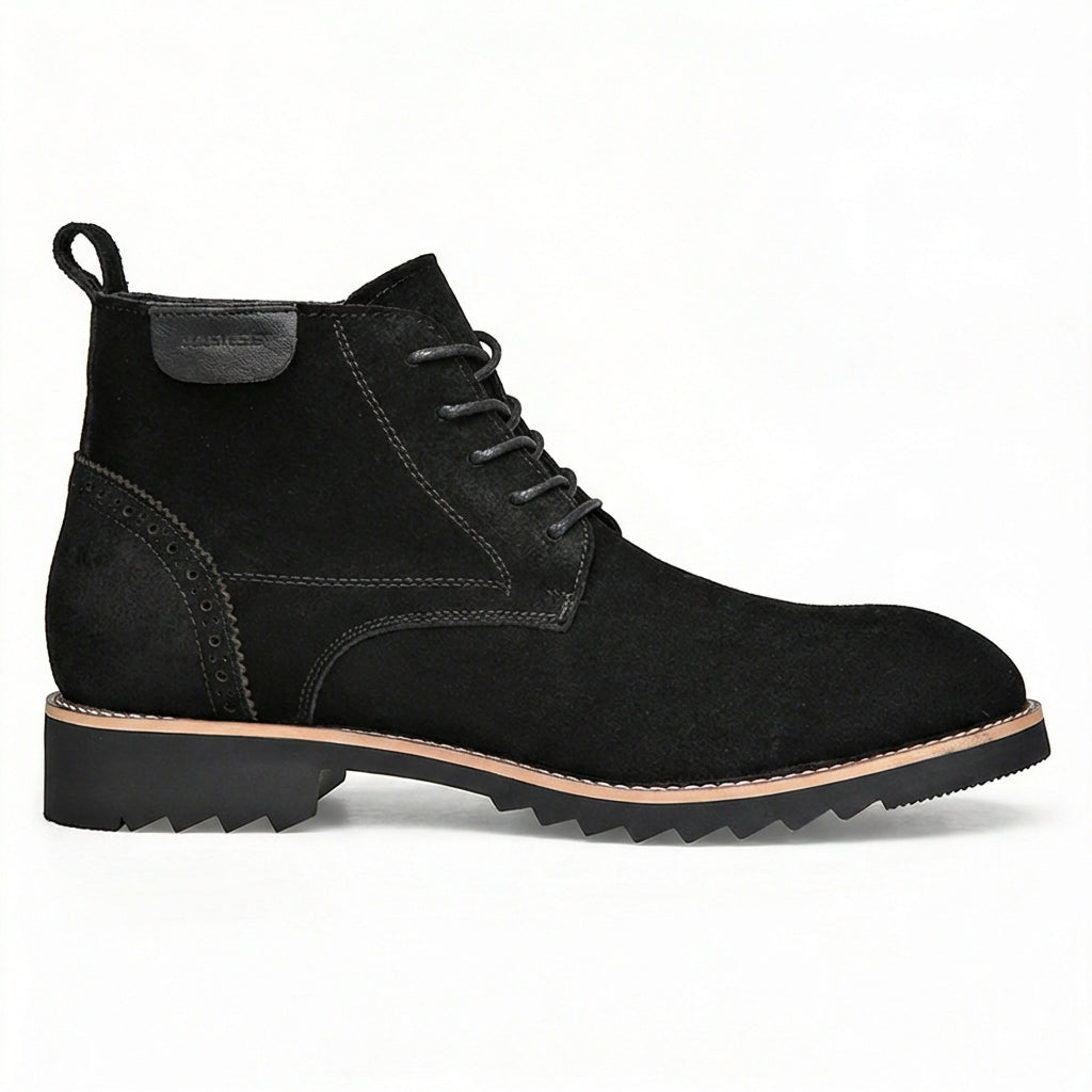 Men's stitched leather ankle boots in black — detail view