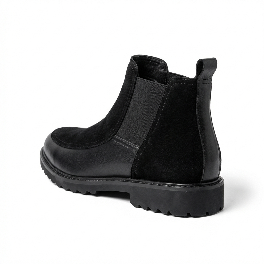 Men's textured leather chelsea boots — detail view