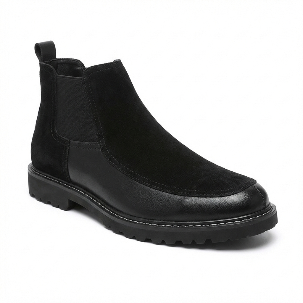 Men's textured leather chelsea boots in black — alternate view