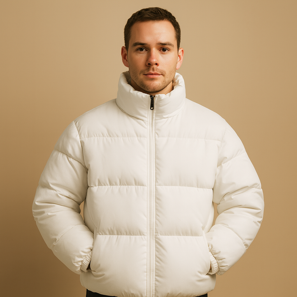 Men's quilted long sleeve jacket in white — additional view