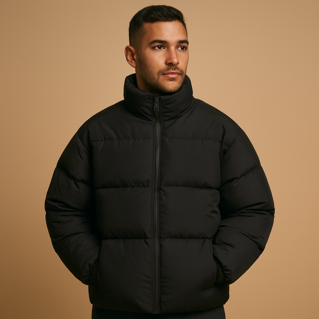 Men's quilted long sleeve jacket in black — alternate view