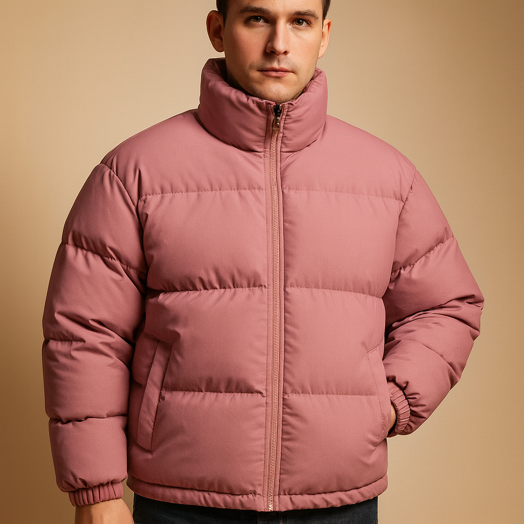 Men's quilted long sleeve jacket in pink — additional view