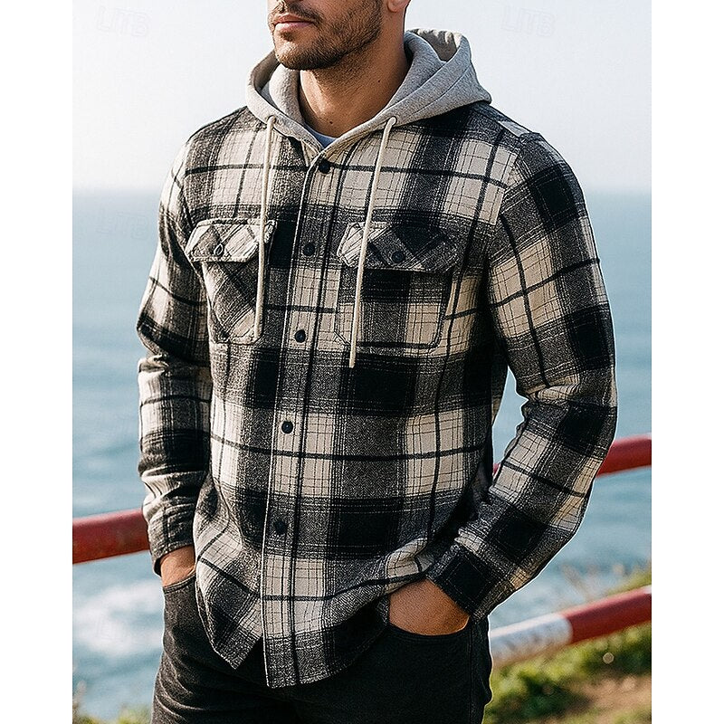 Men's checked hooded shacket