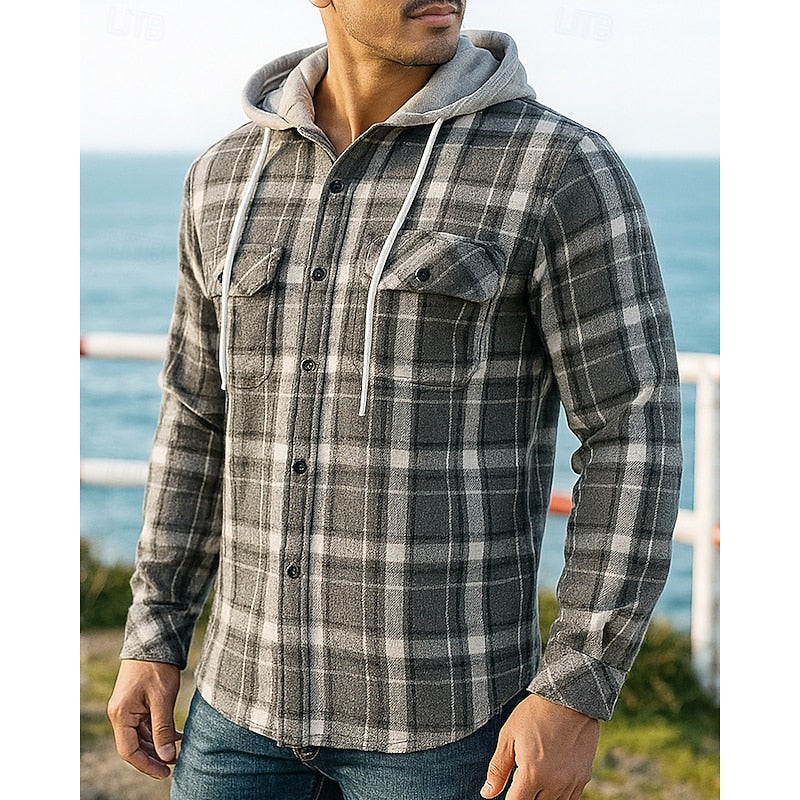 Men's checked hooded shacket — additional view