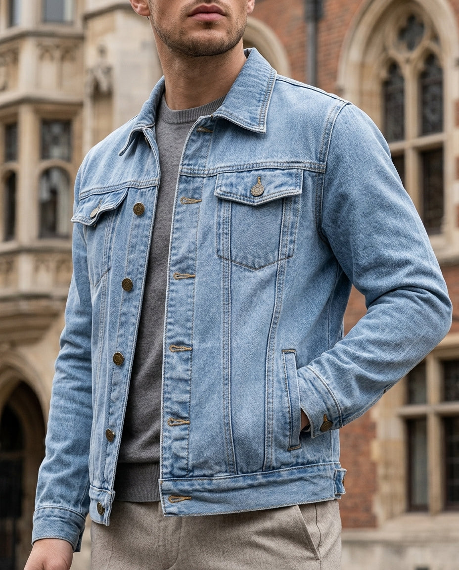 Men's classic trucker jacket in light blue — alternate view