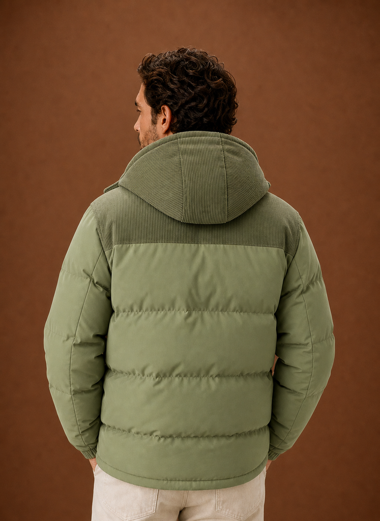 Men's corduroy collar hooded puffer jacket — additional view