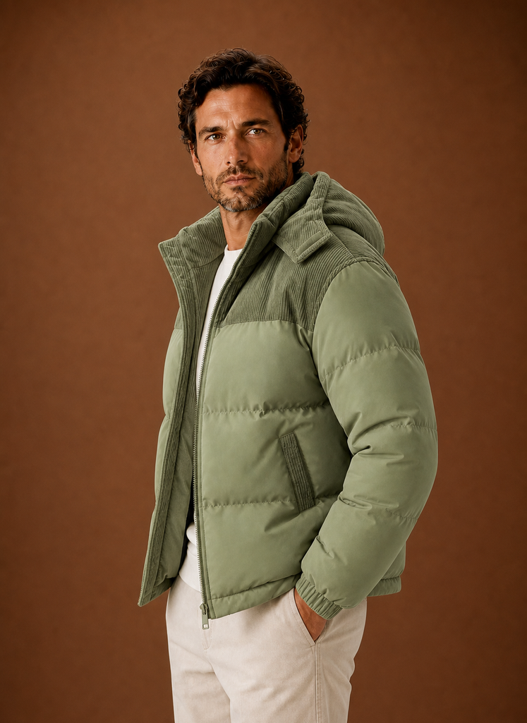 Men's corduroy collar hooded puffer jacket — additional view