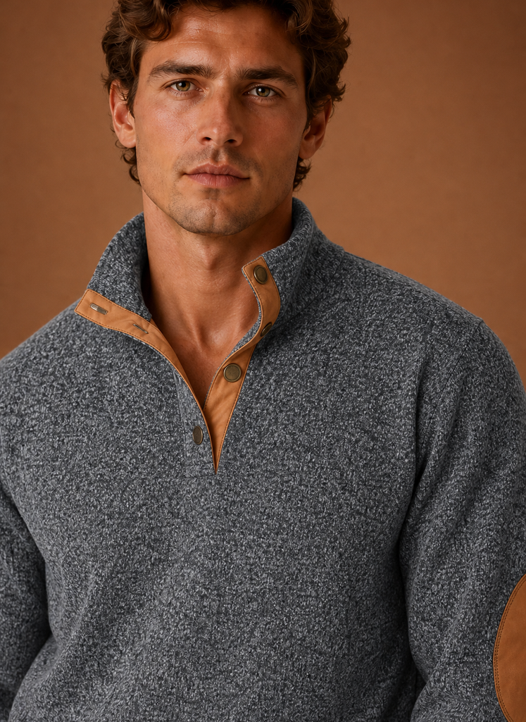 Men's mock-neck layering knit pullover — detail view