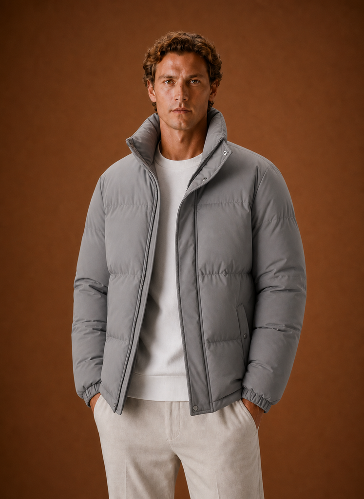 Men's oversized puffer jacket in grey — additional view