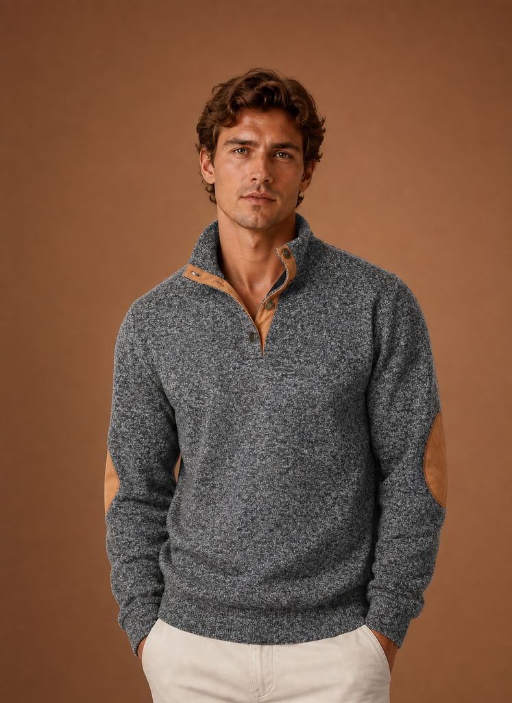 Men's mock-neck layering knit pullover in grey