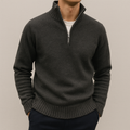 Men's stand-collar quarter-zip sweater in darkgrey — detail view