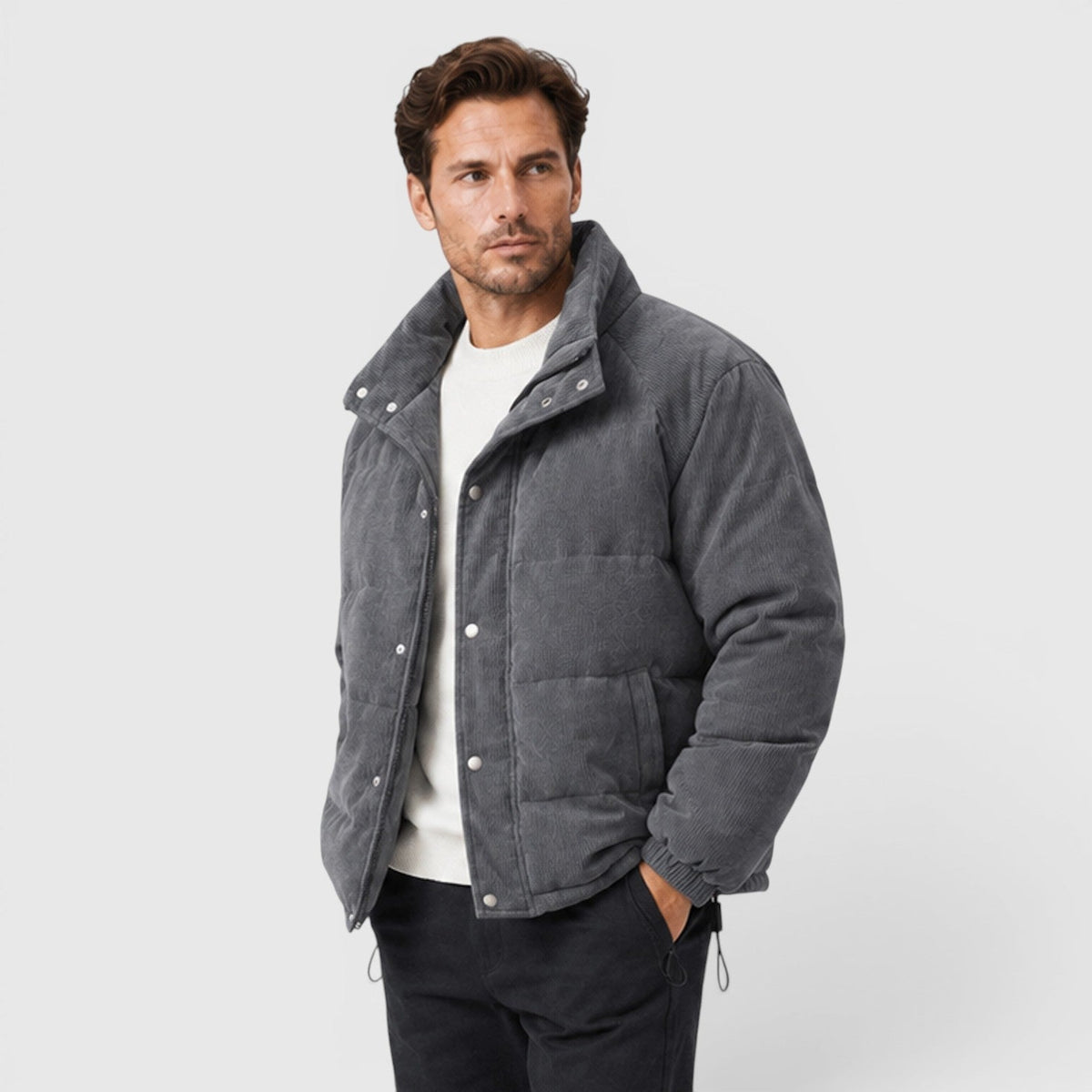 Men's corduroy snap-front puffer jacket — additional view