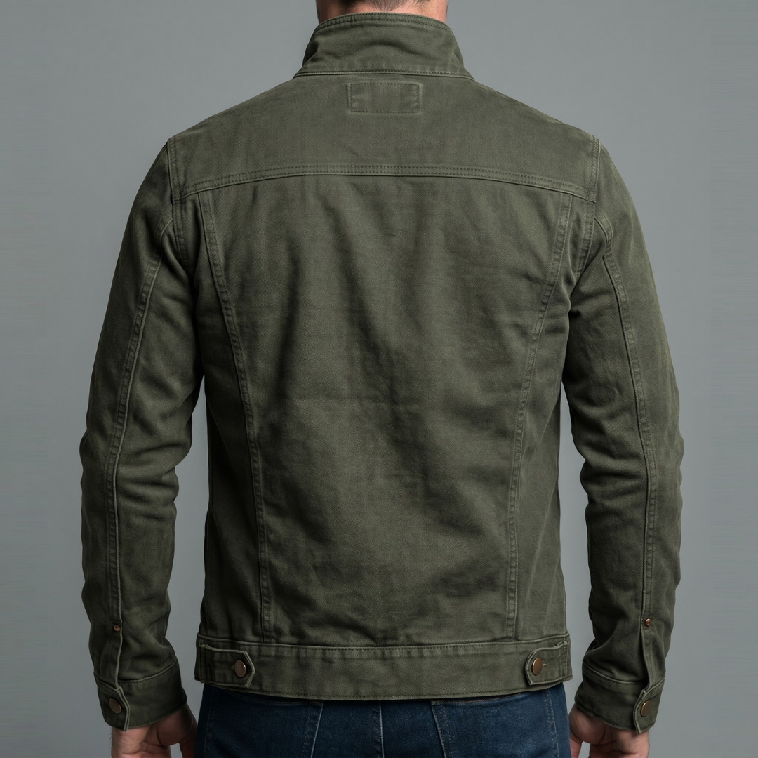 Men's washed cotton vintage zip jacket — detail view