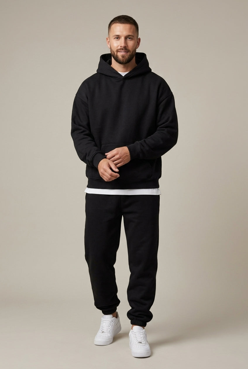 Men's two-piece oversized hoodie set in black