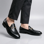 Men's bit buckle leather loafers in black