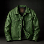 Men's button-up heritage leather jacket in green