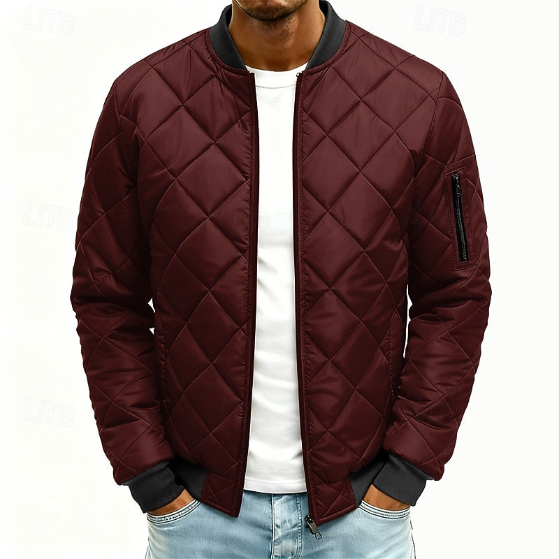 Men's quilted varsity bomber jacket in wine — additional view