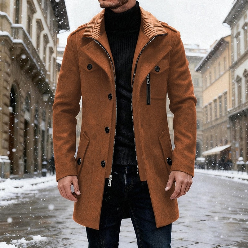 Men's refined tailored wool overcoat in brown — additional view