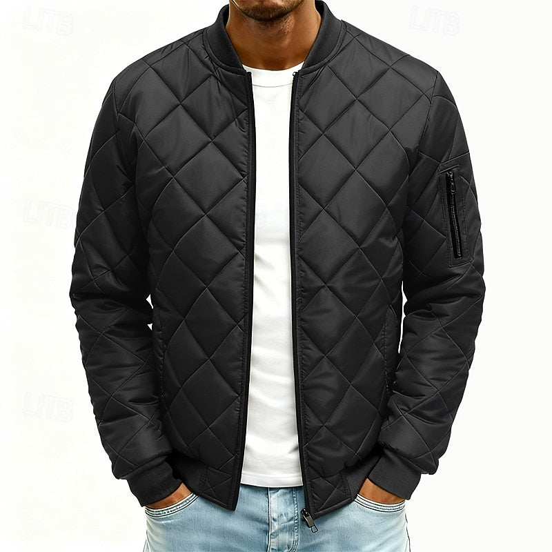 Men's quilted varsity bomber jacket in black — additional view