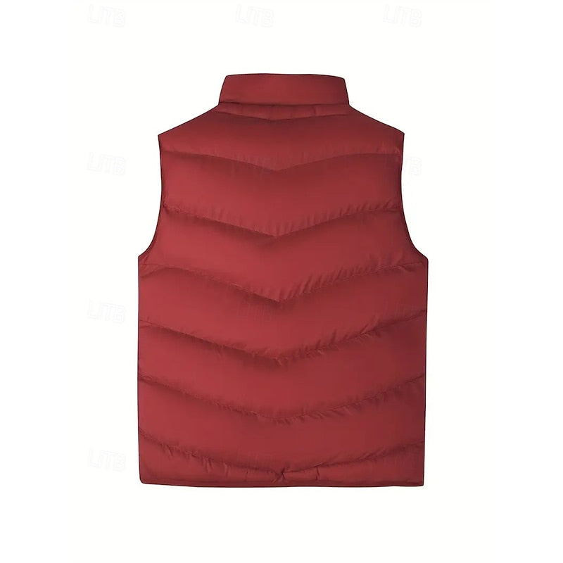 Men's quilted zip puffer vest — detail view