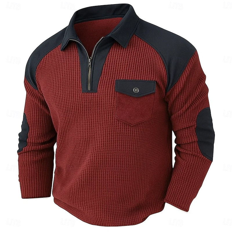 Men's textured quarter-zip sweater in wine — additional view