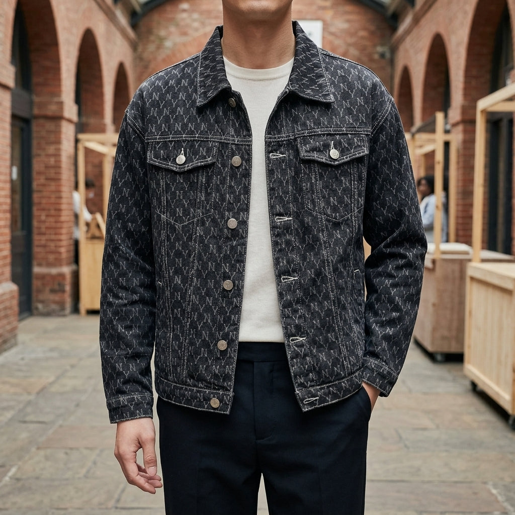 Men's contrast-stitch denim jacket in black