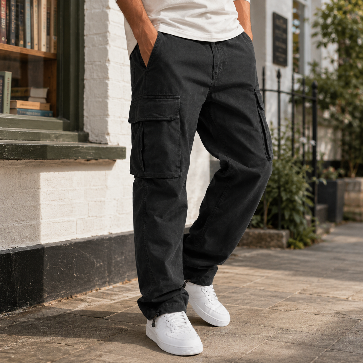Men's relaxed-fit cargo pants in black