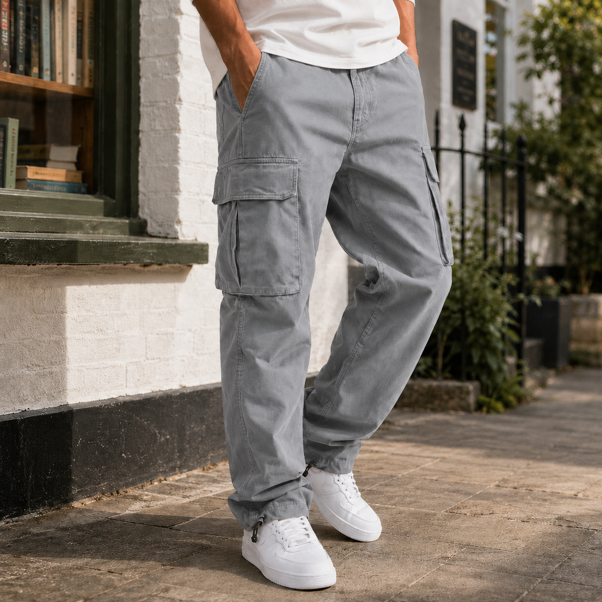 Men's relaxed-fit cargo pants in gray — additional view