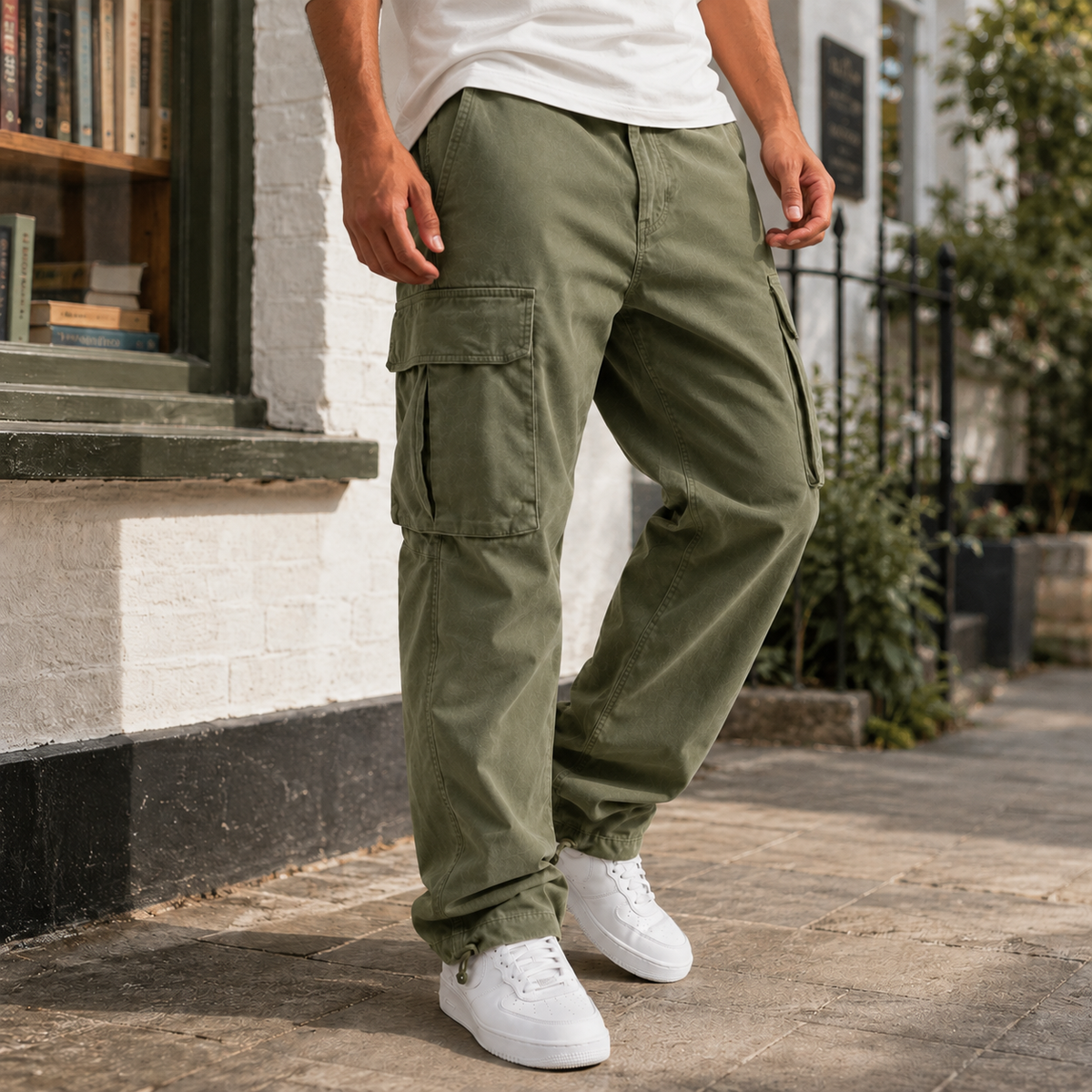 Men's relaxed-fit cargo pants in green — additional view