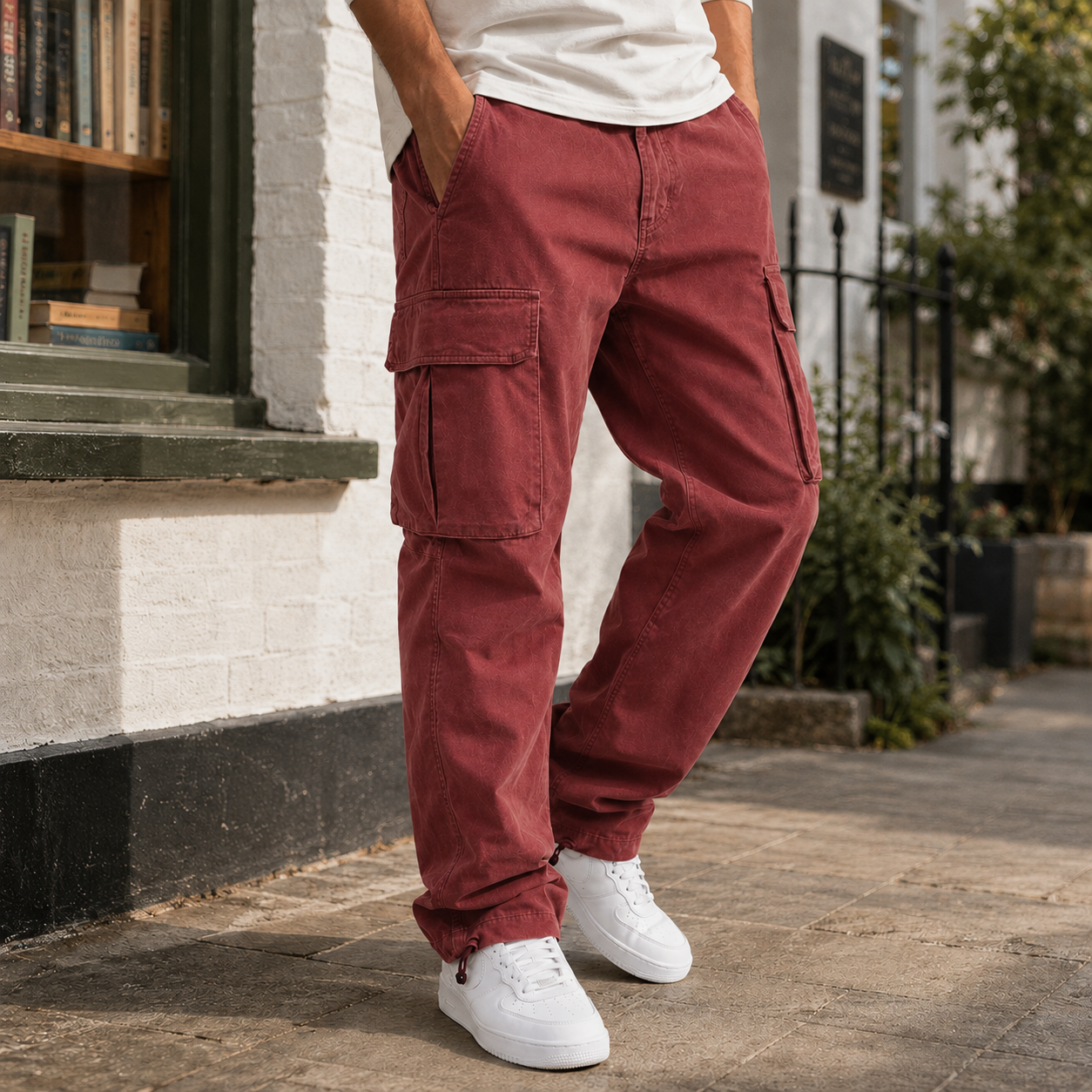 Men's relaxed-fit cargo pants in red — additional view