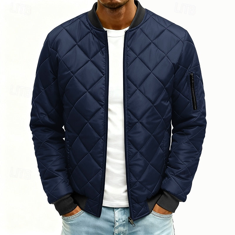 Men's quilted varsity bomber jacket in navy blue — additional view