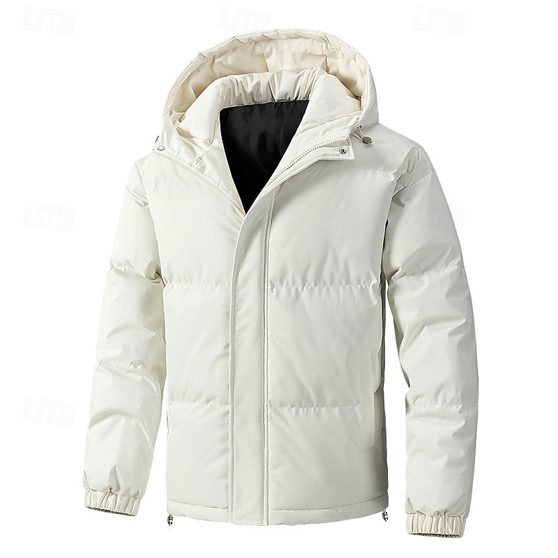 Men's thick insulated hooded puffer in beige — additional view