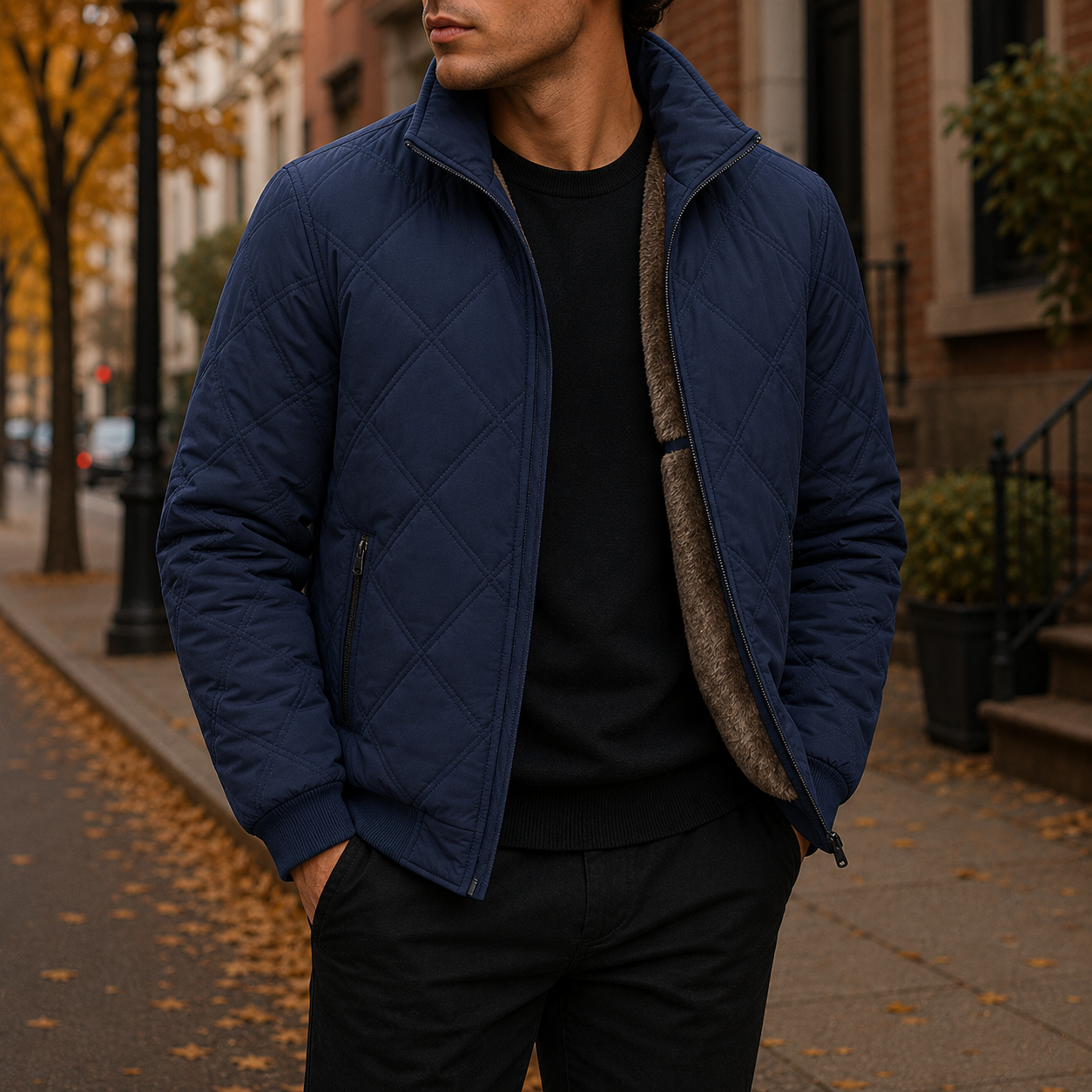Men's quilted fleece-lined jacket in blue — additional view