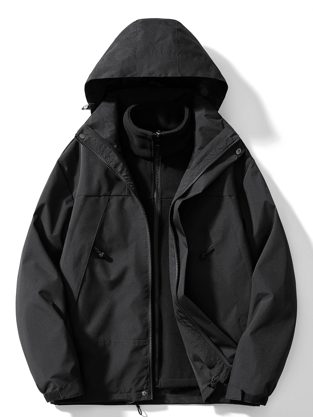 Men's fleece-lined hooded 3-in-1 jacket in black