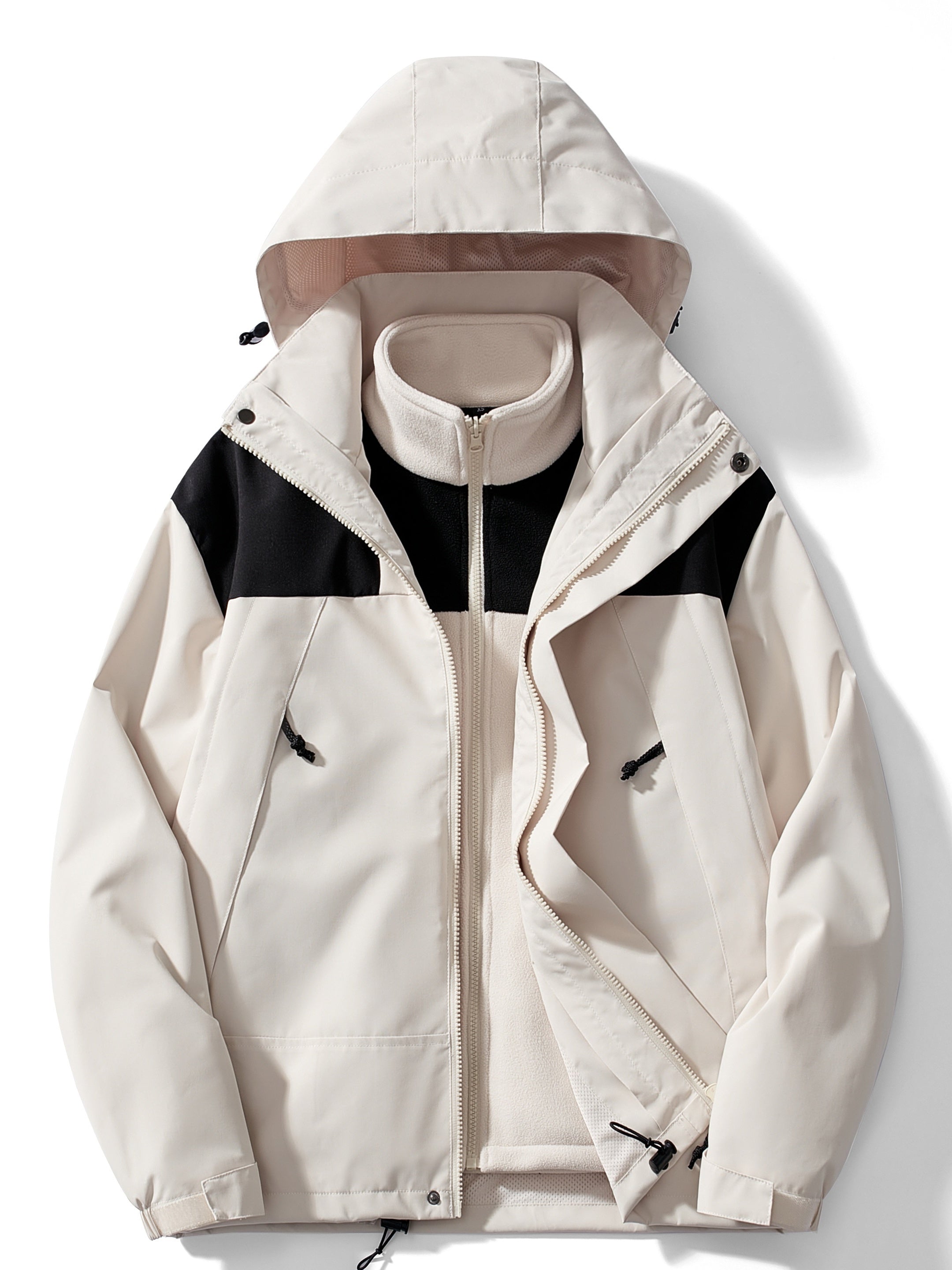 Men's fleece-lined hooded 3-in-1 jacket in white — alternate view