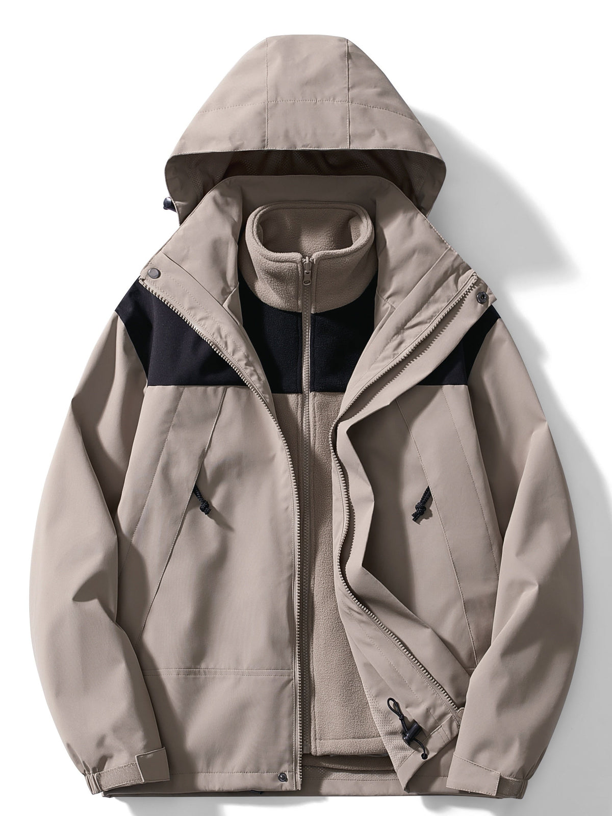 Men's fleece-lined hooded 3-in-1 jacket in beige — additional view