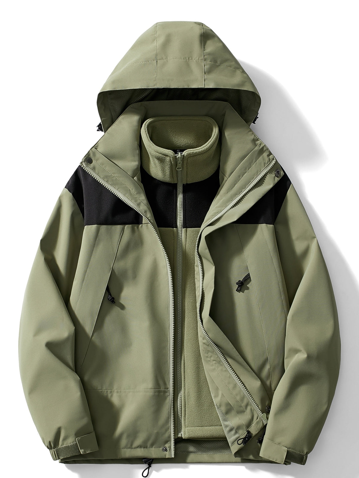 Men's fleece-lined hooded 3-in-1 jacket in green — additional view