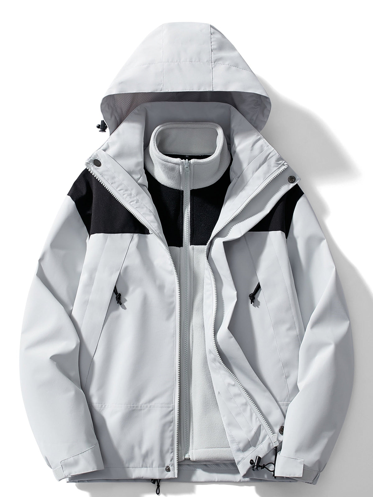 Men's fleece-lined hooded 3-in-1 jacket in light gray — additional view