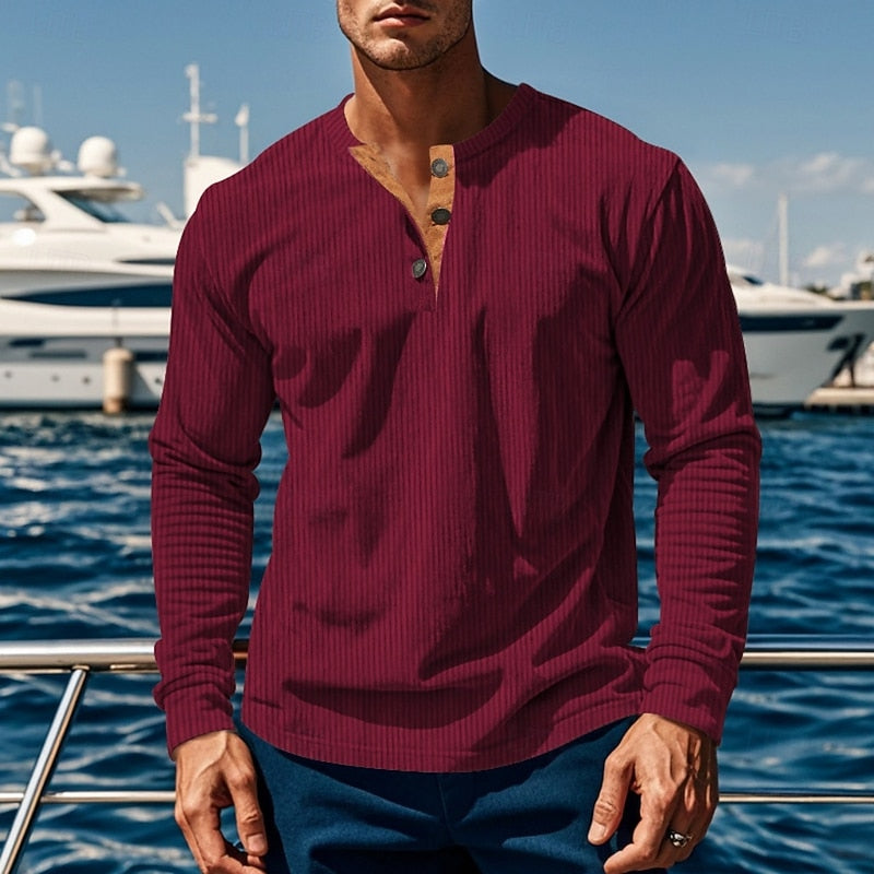 Men's ribbed long sleeve shirt in burgundy — additional view