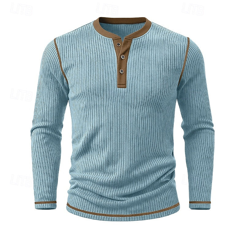 Men's ribbed long sleeve henley shirt — alternate view