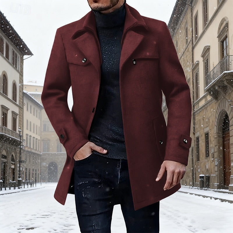 Men's tailored longline winter coat in wine — additional view