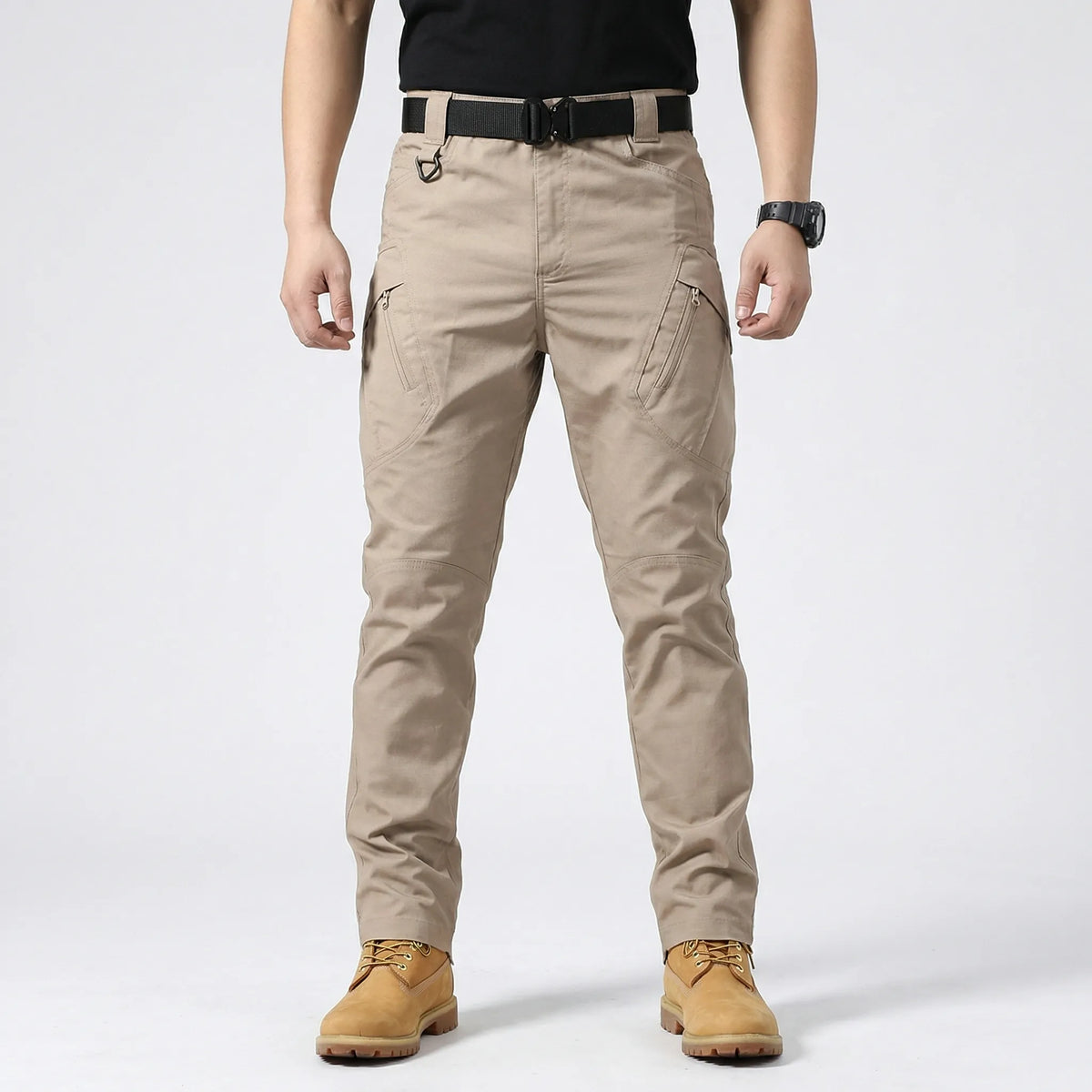 Men's tactical multi-pocket cargo pants in khaki — additional view
