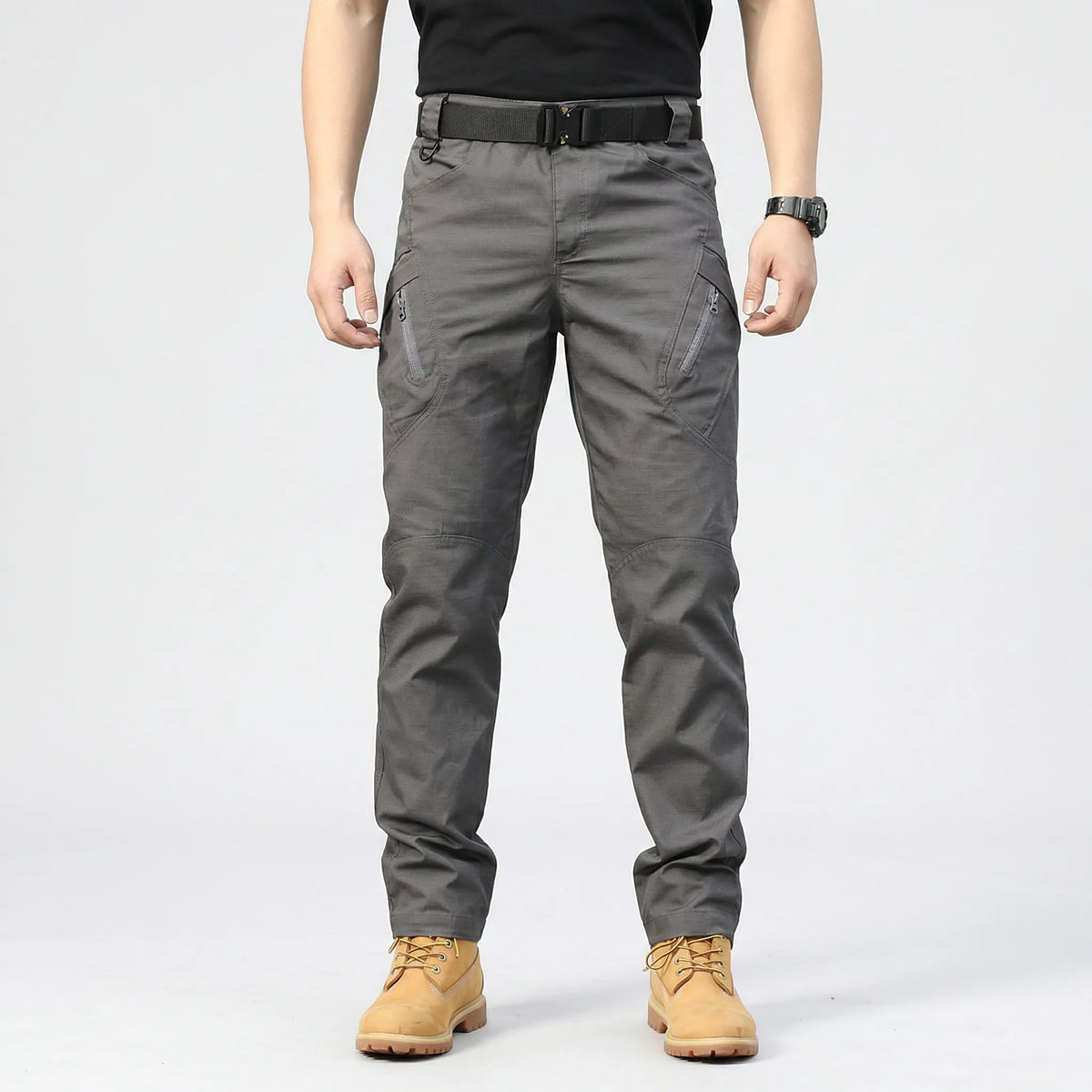 Men's tactical multi-pocket cargo pants in gray — additional view
