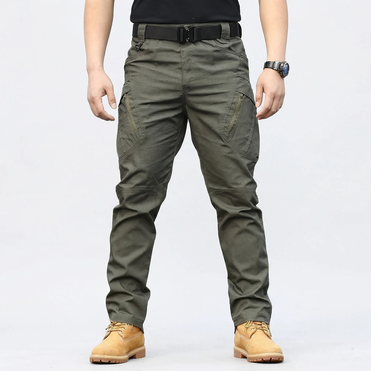 Men's tactical multi-pocket cargo pants in green — additional view