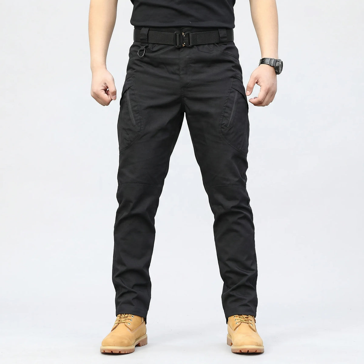 Men's tactical multi-pocket cargo pants in black — additional view