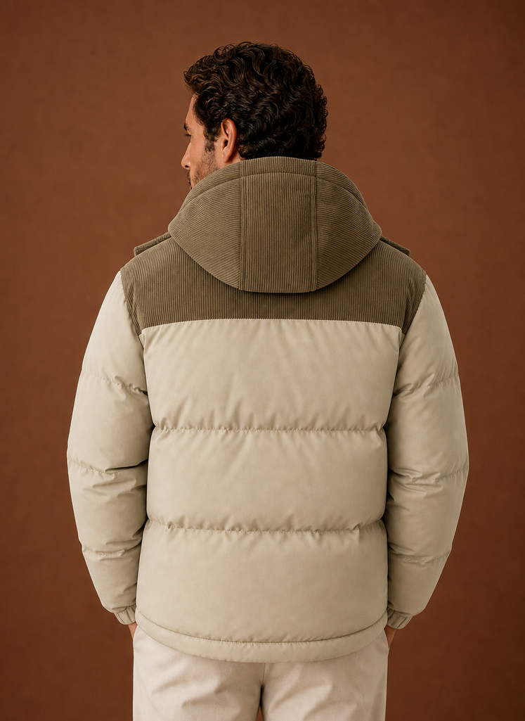 Men's corduroy collar hooded puffer jacket — alternate view