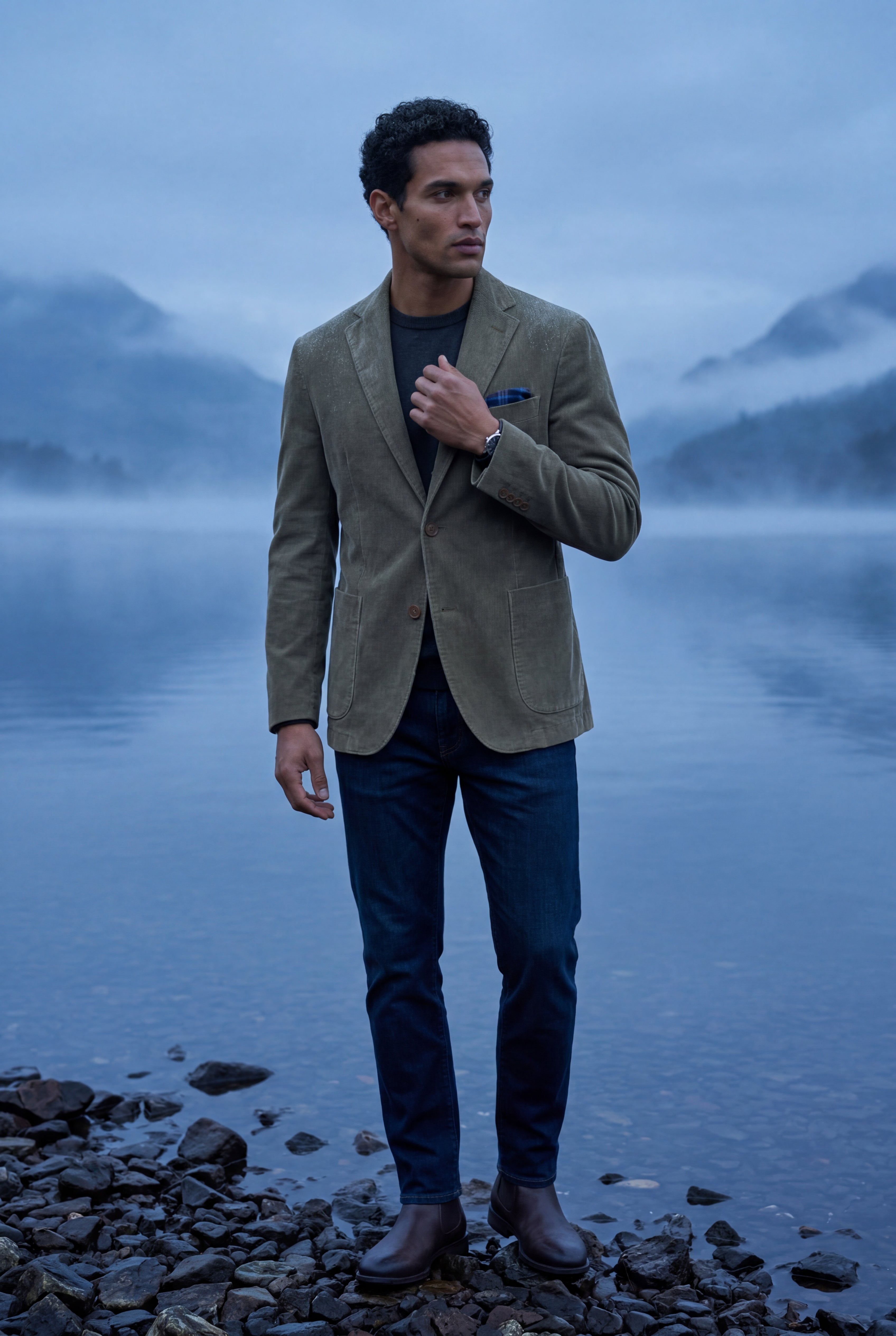 Men's single-breasted tailored blazer — detail view