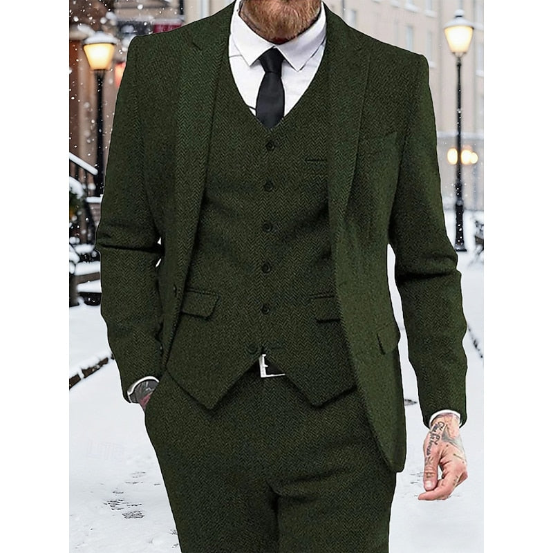 Men's three-piece knit set in army green — alternate view